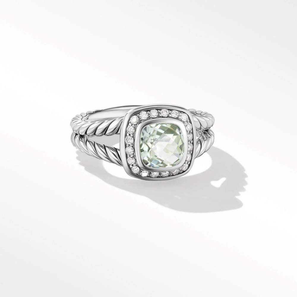 Petite Albion Ring with Prasiolite and Pavé Diamonds